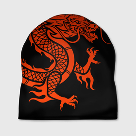 Шапка 3D с принтом RED CHINA DRAGON в Курске, 100% полиэстер | универсальный размер, печать по всей поверхности изделия | china | china dragon | red dragon | без крыльев | дракон змея | китай | китайские символы | китайский дракон | красный дракон | символ