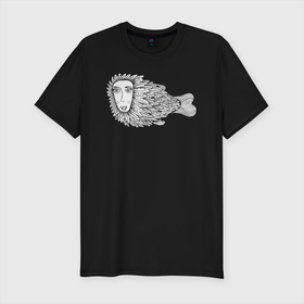 Мужская футболка хлопок Slim с принтом Пернатая рыба в Санкт-Петербурге, 92% хлопок, 8% лайкра | приталенный силуэт, круглый вырез ворота, длина до линии бедра, короткий рукав | графика | девушка | пернатая рыба | рыба | черно белая