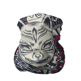 Бандана-труба 3D с принтом Маска Кицунэ | Маска лисы , 100% полиэстер, ткань с особыми свойствами — Activecool | плотность 150‒180 г/м2; хорошо тянется, но сохраняет форму | Тематика изображения на принте: кицуне | маска кицунэ | маска лисицы | маска лисы | японская маска | японские цветы | японский веер