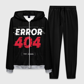 Мужской костюм 3D с принтом ERROR 404 , 100% полиэстер | Манжеты и пояс оформлены тканевой резинкой, двухслойный капюшон со шнурком для регулировки, карманы спереди | Тематика изображения на принте: error 404 | not found | try again | не найден | попробуйте еще раз
