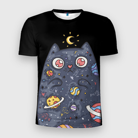Мужская футболка 3D спортивная с принтом КОСМИЧЕСКИЙ КОТ , 100% полиэстер с улучшенными характеристиками | приталенный силуэт, круглая горловина, широкие плечи, сужается к линии бедра | артемис | астероиды | вселенная | галактика | диана | звезды | кометы | космос | кот | котенок | котик | луна | месяц | ночь | планеты | сейлор мун | туманность | черная кошка
