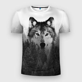 Мужская футболка 3D спортивная с принтом Волк , 100% полиэстер с улучшенными характеристиками | приталенный силуэт, круглая горловина, широкие плечи, сужается к линии бедра | Тематика изображения на принте: tegunvteg | волк | деревья | красивый лес | лес | листья | природа | собака | темный лес