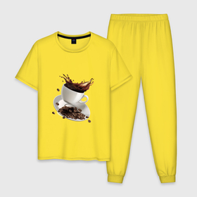 Мужская пижама хлопок с принтом Кофеек в Белгороде, 100% хлопок | брюки и футболка прямого кроя, без карманов, на брюках мягкая резинка на поясе и по низу штанин
 | бодрящий напиток | зерна | чашка