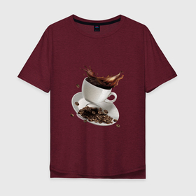 Мужская футболка хлопок Oversize с принтом Кофеек в Курске, 100% хлопок | свободный крой, круглый ворот, “спинка” длиннее передней части | бодрящий напиток | зерна | чашка