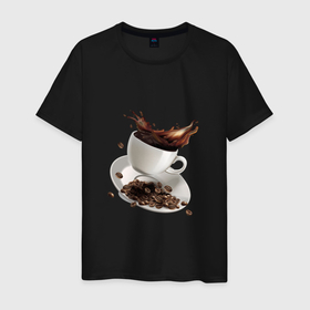 Мужская футболка хлопок с принтом Кофеек в Санкт-Петербурге, 100% хлопок | прямой крой, круглый вырез горловины, длина до линии бедер, слегка спущенное плечо. | бодрящий напиток | зерна | чашка