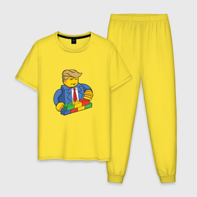 Мужская пижама хлопок с принтом Lego Donald Trump - Президент Дональд Трамп конструктор в Кировске, 100% хлопок | брюки и футболка прямого кроя, без карманов, на брюках мягкая резинка на поясе и по низу штанин
 | Тематика изображения на принте: 45 президент | america | president | united states | usa | америка | байден | выборы | демократия | демократы | дональд трамп | конструктор | лего | миллионер | президент | прикол | республиканец | республиканцы