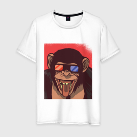 Мужская футболка хлопок с принтом Обезьяна в 3D очках в Петрозаводске, 100% хлопок | прямой крой, круглый вырез горловины, длина до линии бедер, слегка спущенное плечо. | 3д очки | chimp | fashion | monkey | retro | stupid monkey | vintage | virtual reality | vr | анаглиф | анаглифные очки | виртуальная реальность | показывает язык | прикол | прикол с vr | прикол с обезьяной | стиль
