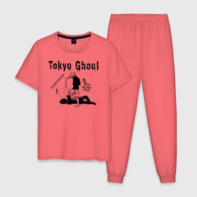 Мужская пижама хлопок с принтом Канеки Кен наступает в Тюмени, 100% хлопок | брюки и футболка прямого кроя, без карманов, на брюках мягкая резинка на поясе и по низу штанин
 | Тематика изображения на принте: anime | kaneki ken | tokyo ghoul | tokyo ghoul: re | аниме | анимэ | гули | джузо сузуя | канеки кен | кузен йошимура | наки | нишики нишио | ре | ренджи йомо | ризе камиширо | токийский гуль | тоука киришима | ута