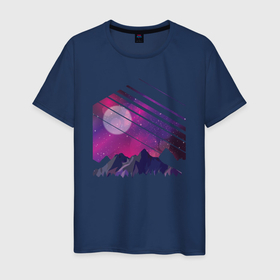 Мужская футболка хлопок с принтом Mountain Galaxy , 100% хлопок | прямой крой, круглый вырез горловины, длина до линии бедер, слегка спущенное плечо. | abstract | art | geometric | geometry | landscape | minimalism | moon | sky | space | абстракция | арт | векторный рисунок | галактика | галактический пейзаж | геометрия | гора | горы | картина | космос | луна | минимализм | на луне | небо