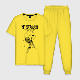 Мужская пижама хлопок с принтом Канеки Кен набросок карандашом в Кировске, 100% хлопок | брюки и футболка прямого кроя, без карманов, на брюках мягкая резинка на поясе и по низу штанин
 | anime | kaneki ken | tokyo ghoul | tokyo ghoul: re | аниме | анимэ | гули | джузо сузуя | канеки кен | кузен йошимура | наки | нишики нишио | ре | ренджи йомо | ризе камиширо | токийский гуль | тоука киришима | ута