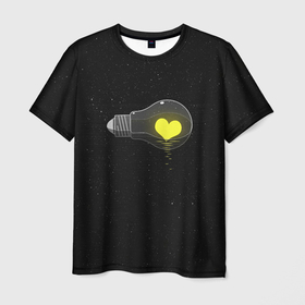 Мужская футболка 3D с принтом Сердце в лампе в Санкт-Петербурге, 100% полиэфир | прямой крой, круглый вырез горловины, длина до линии бедер | dark | звезды | космос | лампочка | сердце