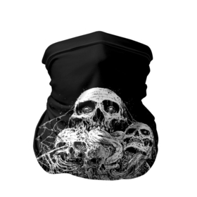 Бандана-труба 3D с принтом ЧЕРЕПА в Новосибирске, 100% полиэстер, ткань с особыми свойствами — Activecool | плотность 150‒180 г/м2; хорошо тянется, но сохраняет форму | black | death | horror | metal | skull | white | арт | белый | зомби | кости | паутина | скелет | череп | черный
