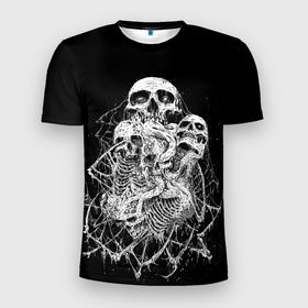 Мужская футболка 3D спортивная с принтом ЧЕРЕПА в Екатеринбурге, 100% полиэстер с улучшенными характеристиками | приталенный силуэт, круглая горловина, широкие плечи, сужается к линии бедра | black | death | horror | metal | skull | white | арт | белый | зомби | кости | паутина | скелет | череп | черный
