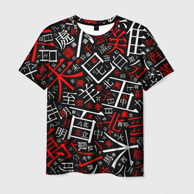 Мужская футболка 3D с принтом КИТАЙСКИЕ ИЕРОГЛИФЫ в Курске, 100% полиэфир | прямой крой, круглый вырез горловины, длина до линии бедер | china | chinese. | китай | китайские иероглифы | красный | на китайском | символ | символика | узор | черный