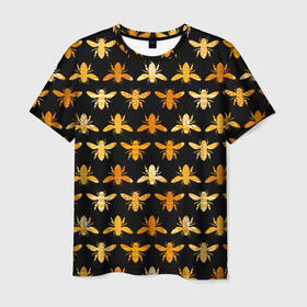 Мужская футболка 3D с принтом Пчелиный Паттерн в Белгороде, 100% полиэфир | прямой крой, круглый вырез горловины, длина до линии бедер | Тематика изображения на принте: bee | животные | крылья | медовый | насекомые | паттерн | полосатый | соты | текстура | узор