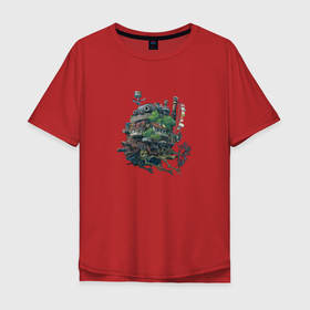 Мужская футболка хлопок Oversize с принтом Ходячий зеленый замок в Курске, 100% хлопок | свободный крой, круглый ворот, “спинка” длиннее передней части | аниме | пиксели | пиксельарт | рисунок | ходячий замок