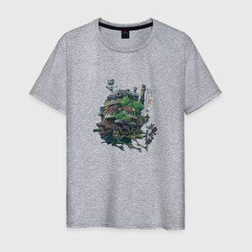 Мужская футболка хлопок с принтом Ходячий зеленый замок в Белгороде, 100% хлопок | прямой крой, круглый вырез горловины, длина до линии бедер, слегка спущенное плечо. | аниме | пиксели | пиксельарт | рисунок | ходячий замок
