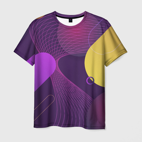 Мужская футболка 3D с принтом ГЕОМЕТРИЧЕСКИЕ ЛИНИИ в Санкт-Петербурге, 100% полиэфир | прямой крой, круглый вырез горловины, длина до линии бедер | 3d | 3д | геометрические линии | геометрия | желтый | круги | линия | оранжевый | пурпурный | розовый | синий | фиолетовый