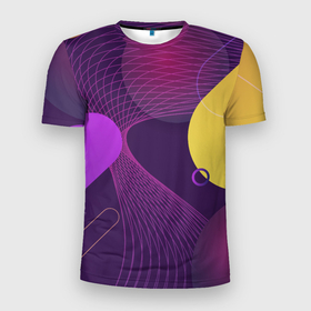 Мужская футболка 3D спортивная с принтом ГЕОМЕТРИЧЕСКИЕ ЛИНИИ в Екатеринбурге, 100% полиэстер с улучшенными характеристиками | приталенный силуэт, круглая горловина, широкие плечи, сужается к линии бедра | 3d | 3д | геометрические линии | геометрия | желтый | круги | линия | оранжевый | пурпурный | розовый | синий | фиолетовый