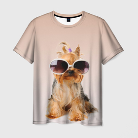Мужская футболка 3D с принтом собака в очках в Екатеринбурге, 100% полиэфир | прямой крой, круглый вырез горловины, длина до линии бедер | лето | маленткая | мода | отдых | очки | собака | солнечные очки | солнцезащитные очки | хвостик