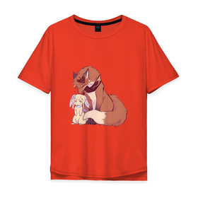 Мужская футболка хлопок Oversize с принтом Лис и зайка , 100% хлопок | свободный крой, круглый ворот, “спинка” длиннее передней части | арт | животные | зайка | заяц | лис | люмин | путешественница | рисунок | тарталья | чайльд