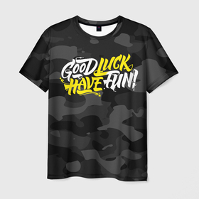 Мужская футболка 3D с принтом GLHF [ГЛХФ] Камуфляж , 100% полиэфир | прямой крой, круглый вырез горловины, длина до линии бедер | glhf | good luck | have fun | глхф | гуд лак | камуфляж черный | хев фан