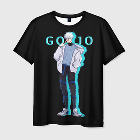 Мужская футболка 3D с принтом Годжо Сатору Магическая битва в Екатеринбурге, 100% полиэфир | прямой крой, круглый вырез горловины, длина до линии бедер | satoru gojou | аниме | годжо | годжо сатору | маг | магическая битва | сатору | чупачупс