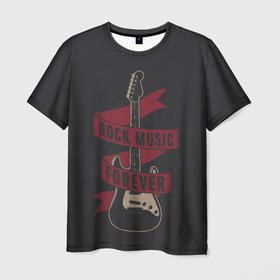 Мужская футболка 3D с принтом РОК НАВСЕГДА! в Курске, 100% полиэфир | прямой крой, круглый вырез горловины, длина до линии бедер | rock forever | гитара | рок | рок музыка | рок навсегда