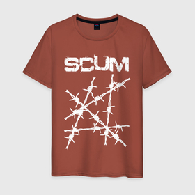 Мужская футболка хлопок с принтом SCUM в Тюмени, 100% хлопок | прямой крой, круглый вырез горловины, длина до линии бедер, слегка спущенное плечо. | action | game | scum | tec1 | выживание | выжить | ресурсы | скам игра | тюремная