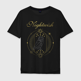 Мужская футболка хлопок Oversize с принтом NIGHTWISH в Белгороде, 100% хлопок | свободный крой, круглый ворот, “спинка” длиннее передней части | metal | nightwish | tarja turunen | метал | музыка | найтвиш | рок | симфо метал | сова | тарья турунен