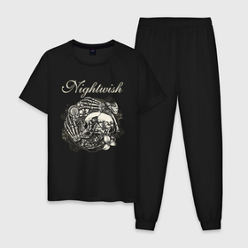 Мужская пижама хлопок с принтом NIGHTWISH в Екатеринбурге, 100% хлопок | брюки и футболка прямого кроя, без карманов, на брюках мягкая резинка на поясе и по низу штанин
 | metal | nightwish | tarja turunen | метал | музыка | найтвиш | рок | симфо метал | тарья турунен