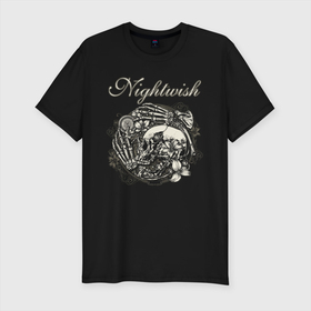Мужская футболка хлопок Slim с принтом NIGHTWISH в Новосибирске, 92% хлопок, 8% лайкра | приталенный силуэт, круглый вырез ворота, длина до линии бедра, короткий рукав | metal | nightwish | tarja turunen | метал | музыка | найтвиш | рок | симфо метал | тарья турунен
