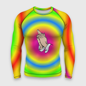 Мужской рашгард 3D с принтом bright print ,  |  | bright | молитва | радуга | руки | хиппи