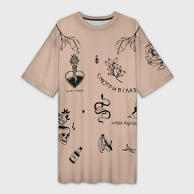 Платье-футболка 3D с принтом принт  с маленьким татуировки в Тюмени,  |  | tatoo | ботаника | луна | скульптура | тату | тренд | цветок | цветы