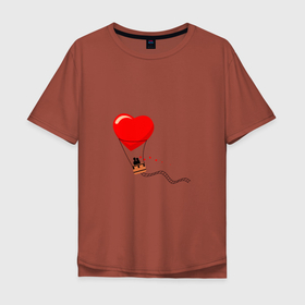 Мужская футболка хлопок Oversize с принтом Влюблённая пара в Екатеринбурге, 100% хлопок | свободный крой, круглый ворот, “спинка” длиннее передней части | воздушный | лестница | любовь | пара | сердце | хлопок | шар