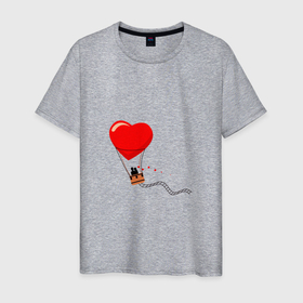 Мужская футболка хлопок с принтом Влюблённая пара в Кировске, 100% хлопок | прямой крой, круглый вырез горловины, длина до линии бедер, слегка спущенное плечо. | воздушный | лестница | любовь | пара | сердце | хлопок | шар