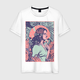 Мужская футболка хлопок с принтом Lana del rey в Екатеринбурге, 100% хлопок | прямой крой, круглый вырез горловины, длина до линии бедер, слегка спущенное плечо. | lana del rey | music | лана дел рей | музыка | певица