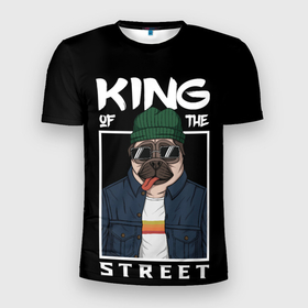 Мужская футболка 3D спортивная с принтом King Street в Курске, 100% полиэстер с улучшенными характеристиками | приталенный силуэт, круглая горловина, широкие плечи, сужается к линии бедра | animal | art | brutal | dog | illustration | king | of | pug | street | the | арт | брутальный | бульдог | в | животное | зверь | король | надпись | одежде | очках | пёс | рамка | собака | текст | улиц | улицы | уличный | шапке