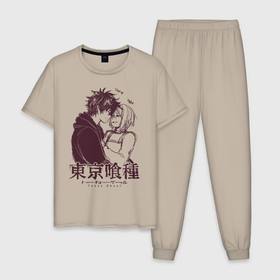 Мужская пижама хлопок с принтом Токийский гуль - Shut up Hehe в Екатеринбурге, 100% хлопок | брюки и футболка прямого кроя, без карманов, на брюках мягкая резинка на поясе и по низу штанин
 | anime | kaneki ken | tokyo ghoul | tokyo ghoul: re | аниме | анимэ | гули | джузо сузуя | канеки кен | кузен йошимура | наки | нишики нишио | ре | ренджи йомо | ризе камиширо | токийский гуль | тоука киришима | ута