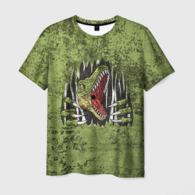 Мужская футболка 3D с принтом Динозавр из груди в Кировске, 100% полиэфир | прямой крой, круглый вырез горловины, длина до линии бедер | dino | dinosauria | t rex | ti rex | дино | динозавр | парк юрского | т рекс | ти рекс | чудовище | юрский период | ящер | ящерица