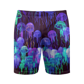 Мужские шорты спортивные с принтом Неоновые медузы в Петрозаводске,  |  | Тематика изображения на принте: вода | животные | медузы | неон | неоновые