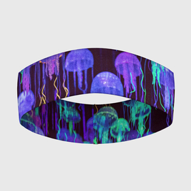 Повязка на голову 3D с принтом Неоновые медузы в Петрозаводске,  |  | вода | животные | медузы | неон | неоновые
