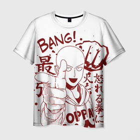 Мужская футболка 3D с принтом Saitama Bang в Белгороде, 100% полиэфир | прямой крой, круглый вырез горловины, длина до линии бедер | anime | one punch man | onepunchman | saitama | аниме | ванпанчмен | лысый плащ | манга | сайтама