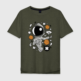 Мужская футболка хлопок Oversize с принтом Космонавт Баскетболист в Новосибирске, 100% хлопок | свободный крой, круглый ворот, “спинка” длиннее передней части | астронавт | баскетбол | гром | икс | космонавт | молния | мяч | облако | скафандр