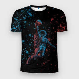 Мужская футболка 3D спортивная с принтом Space Dank в Тюмени, 100% полиэстер с улучшенными характеристиками | приталенный силуэт, круглая горловина, широкие плечи, сужается к линии бедра | space dank | астронавт | баскет | баскетбол | космический данк | космонавт | мяч | сверху | скафандр | шлем