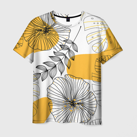 Мужская футболка 3D с принтом Цветы в Тюмени, 100% полиэфир | прямой крой, круглый вырез горловины, длина до линии бедер | flowers | герберы | контур | легкие | лилии | мягкие | роза | ромашка | тренд | цветы