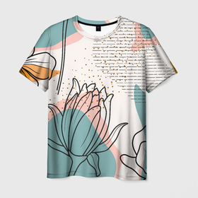 Мужская футболка 3D с принтом Цветы в Тюмени, 100% полиэфир | прямой крой, круглый вырез горловины, длина до линии бедер | flowers | герберы | контур | легкие | лилии | мягкие | роза | ромашка | тренд | цветы
