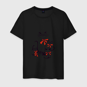 Мужская футболка хлопок с принтом Кошки в Кировске, 100% хлопок | прямой крой, круглый вырез горловины, длина до линии бедер, слегка спущенное плечо. | бант | животные | звери | картинки | котята | кошка | популярные | прикольные | семья