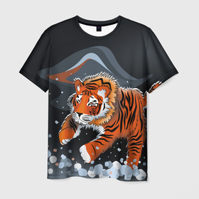 Мужская футболка 3D с принтом АМУРСКИЙ ТИГР в Белгороде, 100% полиэфир | прямой крой, круглый вырез горловины, длина до линии бедер | амурский тигр | с животными | с тигром | сибирский | тайга