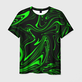 Мужская футболка 3D с принтом Жидкий градиент (game) в Курске, 100% полиэфир | прямой крой, круглый вырез горловины, длина до линии бедер | game | play | player | градиент | зеленый | перелив | узор
